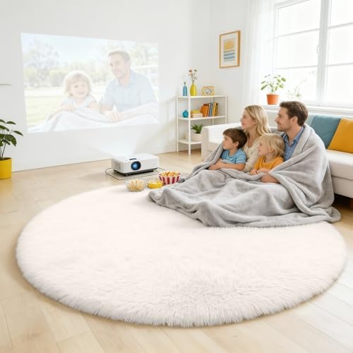 OLANLY Ivory Round Rugs for Bedroom - Machine Washable, 7 ft Circle Area Rugs for Living Room, Soft and Fluffy Shaggy Carpet for Teen Girls and Boys, Nursery Rooms, Dorms, Home Decor Aesthetic - Image 3