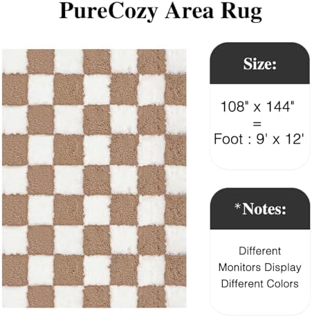PureCozy Brown Area Rug 9x12 for Living Room Soft Checkered Shag Carpet - Image 3