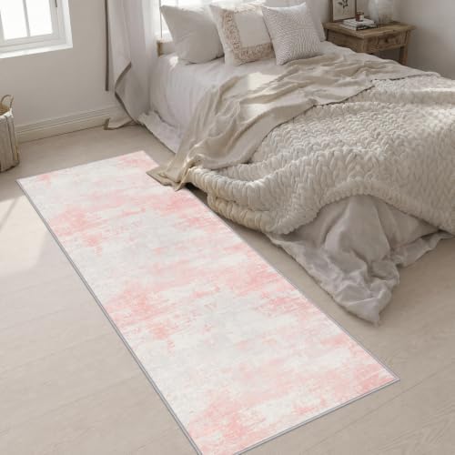 3x8 Washable Runner Rug：Modern Abstract Soft Carpet Pink White - Image 5