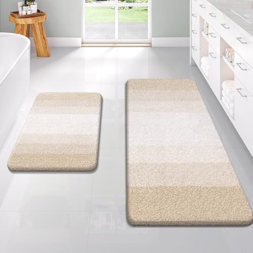 OLANLY Micorfiber Bathroom Rug Set 2 Piece, Soft Bath Mats, Light Beige by OLANLY