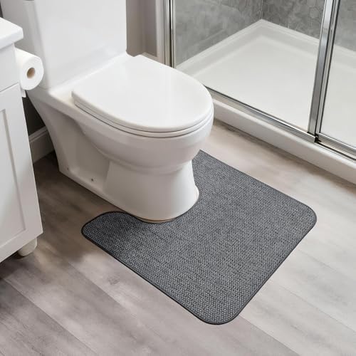 Bosap Toilet Rugs U Shaped Bathroom Rug,Machine Washable Non Slip Quick Dry Super Absorbent Ultra Thin Toilet Mats for Bathroom Toilet.Dark Grey,1'8"x2'(20x24inch) by BosapDirect