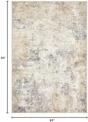 UERMEI 2x3 Entryway Area Rug: Washable Neutral Modern Abstract Small Rug - Non-Slip Low Pile Throw Indoor Carpet for Entrance Kitchen Front Door Mat Bathroom Entry Kids Room - Golden Grey - Image 2