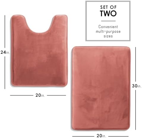 Clara Clark 2 Piece Bathroom Rugs, Velvet Memory Foam Bath Mat Set, Non-Slip Bath Rugs, Machine Wash, Dries Quickly, Ultra Soft Plush Bath Mats for Bathroom, 20 x 32 + Contour, Misty Rose - Image 2
