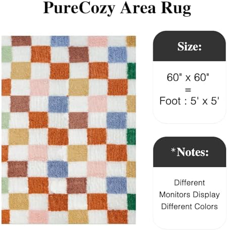 PureCozy Colorful Round Rug 5ft for Playroom Soft Checkered Shag Carpet - Image 3