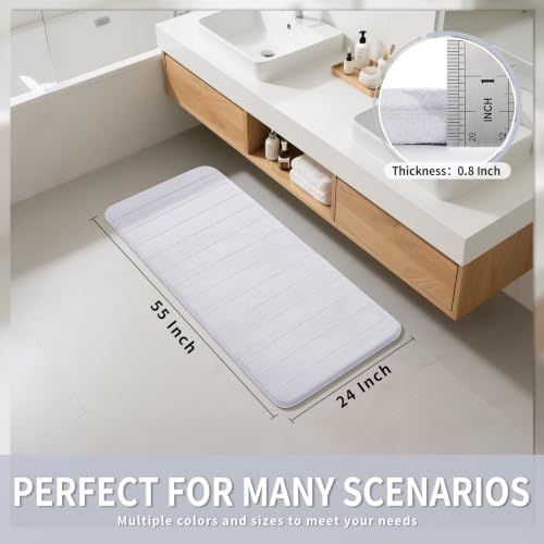 Yimobra Bathroom Runner 55"x24", Non Slip Memory Foam Bath Mat, Super Soft Water Absorbent Hallway Carpet, Machine Washable Rug for Vanity Tub Shower, White - Image 2