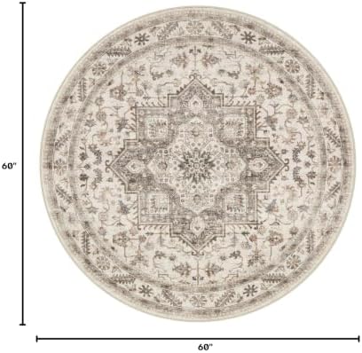 cotiled 5ft Round Living Room Area Rug, Washable, Traditional, Light Brown - Image 2