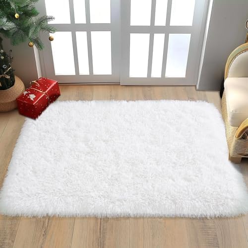 2x3 Small White Fluffy Rug for Bedroom Bedside Entryway Washable Non-Slip - Image 5