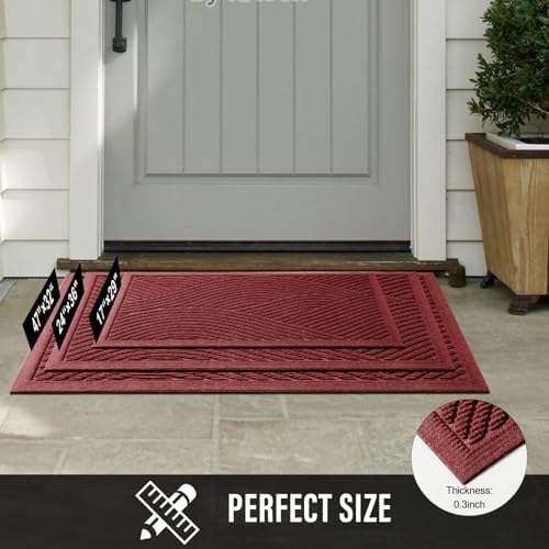 HIYARD Sturdy Front Door Mat, Absorbent Muddy Dirt Resist Welcome Door Mats Outdoor Indoor, Stain and Fade Resistant, Non-Slip Backing Entry Mat Low Profile Doormat for Entryway, 47×32, Red - Image 6