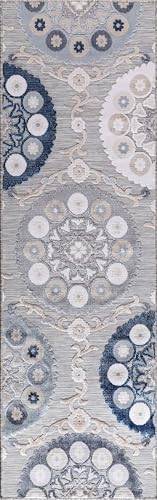 CAMILSON Runner Outdoor Rugs Oriental Retro Traditional Floral Medallion Area Rug 2x10 Non-Shedding Stain Resistant Indoor Carpet for Bathroom Hallway Kitchen Office (2 x 10 / Blue) - Image 3