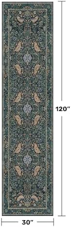 Hazo Haus Blue Boho 2'6"x10' Long Hallway Runner Rug - Vintage Floral Botanical Bird Runner Rug for Kitchen Floor, Laundry Room, Bedroom, Entrance, Washable Non Slip Low Pile - Image 2
