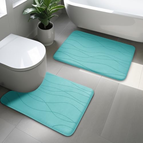 YIHOUSE Bathroom Rugs Set 2 Piece, Memory Foam Bath Mat Teal - Image 6