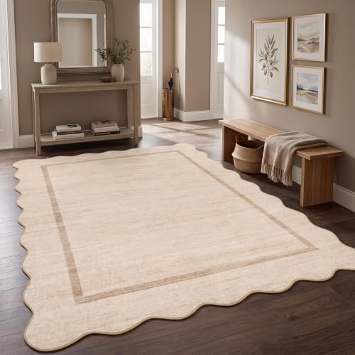 GarveeHome Scalloped Washable Rug 4x6 Living Room Area Rug, Oatmeal - Image 2