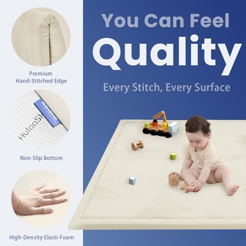 Baby Play Mat for Floor,1.3" Thick Elasti-Foam 50x50 Playpen Mat for Toddlers Infant Kids,Water-Repellent Soft Coral Velvet for Tummy Time,Non-Slip Backing for Crawling,Tatami Style(Cream) - Image 2