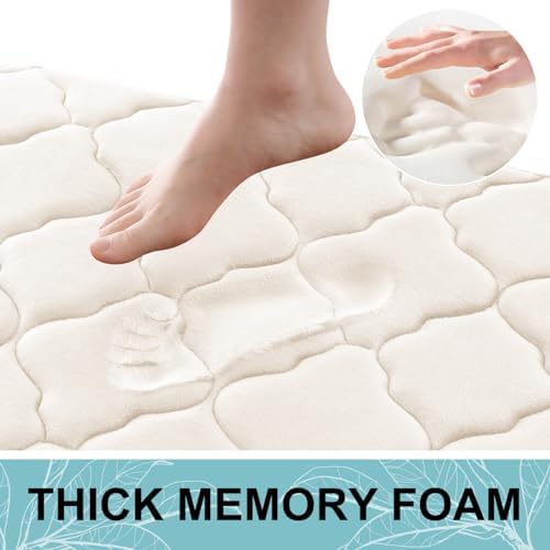 OLANLY Memory Foam Bath Mat Rug 47x32, Ultra Soft Bathroom Rugs, Ivory - Image 3