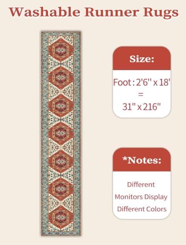 SERISSA 2'6"x18' Washable Non Slip Boho Runner Rug for Hallway，Orange - Image 6