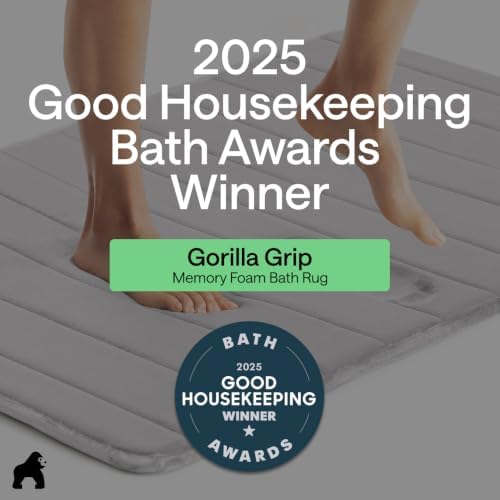 GORILLA GRIP Absorbent Memory Foam Bath and Shower Mat, 42x24 Light Gray - Image 6