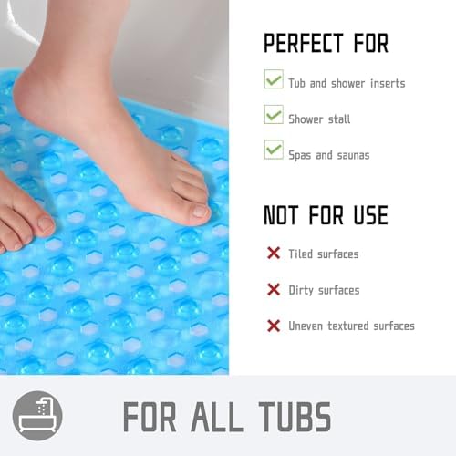 Yimobra Square Shower Floor Mat Non Slip, 21"X21" Machine Washable Bath Tub Mat, Soft on Feet, Bathmat with Drain Holes and Suction Cups, Fast Draining, Clear Blue - Image 4