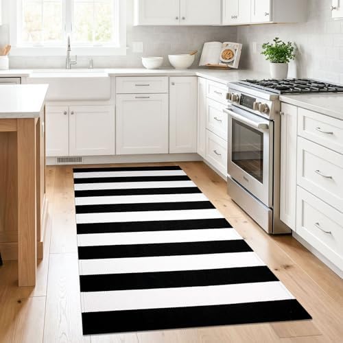 KILOCOCO Black White Striped Rug 3'X5' Front Door Mat Indoor Washable Rugs - Image 4