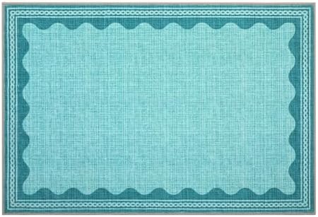 GarveeHome Scalloped Teal Door Mat Indoor Rugs for Entryway Small Rug 2x3 Washable Non-Slip TPE Backing Modern Minimalism Soft Low-Pile Throw Carpet for Bedroom Kitchen Bathroom - Image 4