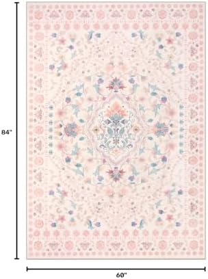 Wonnitar Floral 5x7 Washable Nursery Rug, Pink Rugs for Bedroom Girls, Boho Ultra-Thin Soft Non Slip Floor Carpet for Dorm Living Room Playroom Home Decor, Pastel Pink - Image 2