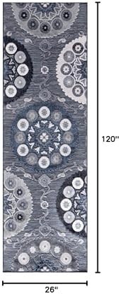 CAMILSON Runner Outdoor Rugs Oriental Retro Traditional Floral Medallion Area Rug 2x10 Non-Shedding Stain Resistant Indoor Carpet for Bathroom Hallway Kitchen Office (2 x 10 / Navy Blue) - Image 2