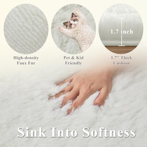 Cream White Fluffy Round Rug 6ft, Soft Washable for Nursery - Image 3