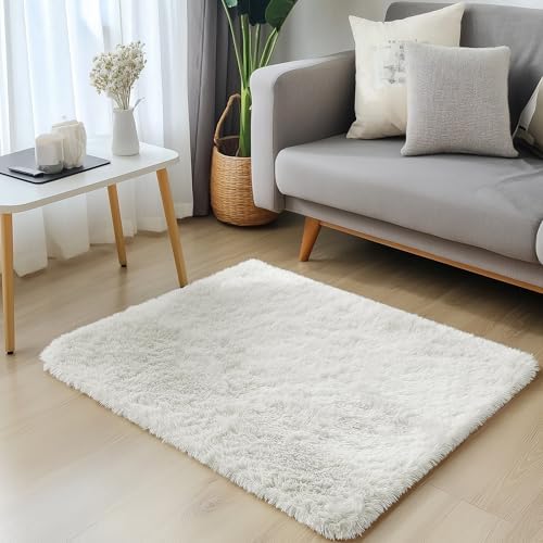 OLANLY 2x2 Machine Washable Small Rug, Soft Fluffy Shaggy Throw Rug for Bedroom, Entryway, Indoor Floor Carpet for Kids, Nursery, Home Decor, Ivory - Image 3