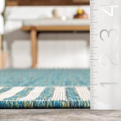 nuLOOM Asha Teal Bordered Power Loomed Indoor/Outdoor Area Rug, 4' x 6' - Image 2