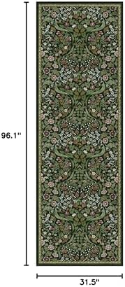 Moynesa 2'8"x8' Runner Rug for Hallway, Green Vintage Floral Kitchen Runner - Image 2