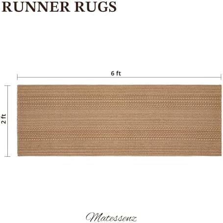MatEssenz 2x6 Washable Runner Rug, Textured Natural Woven Low-Profile Hallway Runner with Non-Slip Backing, Neutral Brown, for Kitchen, Laundry Room, Entryway - Image 2