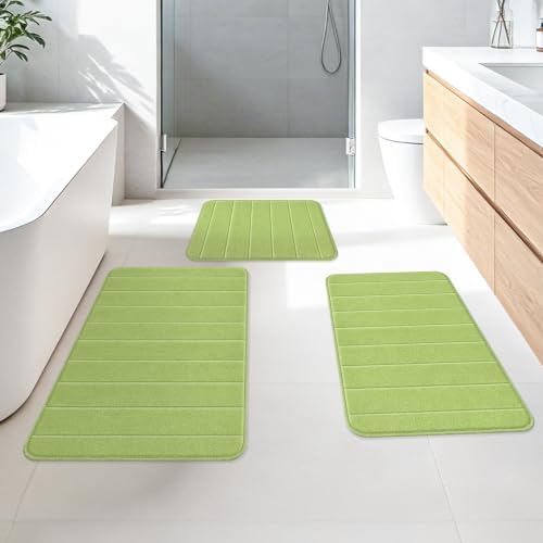 Memory Foam Bath Mat 24" x 16", Ultra Soft Absorbent Bathroom Rug Non Slip, Machine Washable Bath Rug for Bathroom, Shower and Tub,Green - Image 2