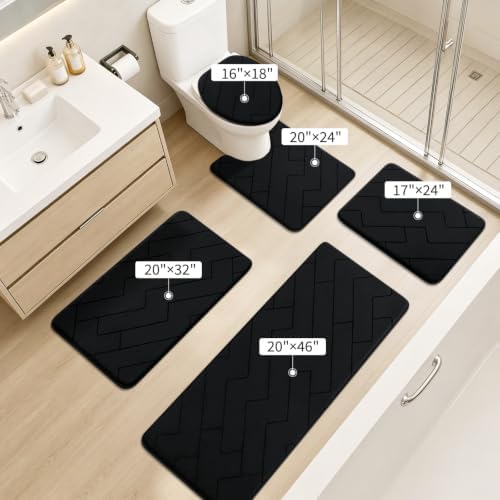 YIHOUSE 5 Piece Bathroom Rug Set - Soft Memory Foam Bath Mat, Black - Image 2