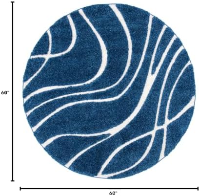 SAFAVIEH Florida Shag Collection Area Rug - 5' Round, Navy & Ivory, Non-Shedding & Easy Cleaning, Plush Thick Pile, Ideal for Living Room, Bedroom, Dining Space (SG471-6512) - Image 2