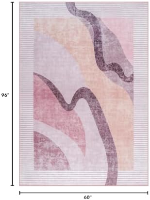 Ompaa Living Room Rug 5x8 Pink Area Rug Machine Washable Rug Non Slip Indoor Large Rugs for Bedroom, Classroom, College Dorm, Farmhouse, Dining Room, Kids Playroom - Image 2