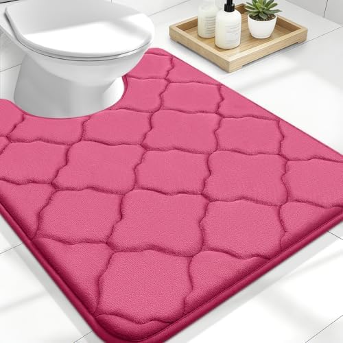 OLANLY Memory Foam Toilet Rugs U-Shaped 24x20, Soft Bath Mat, Deep Pink by OLANLY