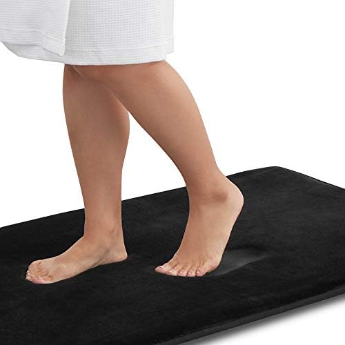 Memory Foam Bath Mat Non Slip Absorbent Super Cozy Velvet Bathroom Rug Carpet (72 inches X 24 inches, Black) by Genteele