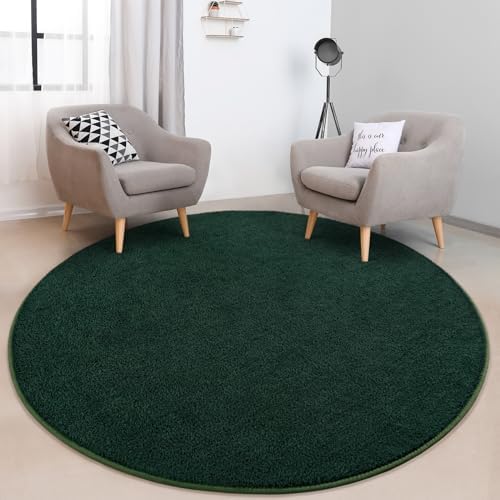 FlyDOIT Round Area Rugs for Bedroom Living Room, 4x4 Dark Green Super Soft Comfy Thickened Memory-Foam Indoor Circle Carpet, Modern Aesthetic Minimalist Carpet for Boys Girls Adults Nursery Home Décor - Image 6