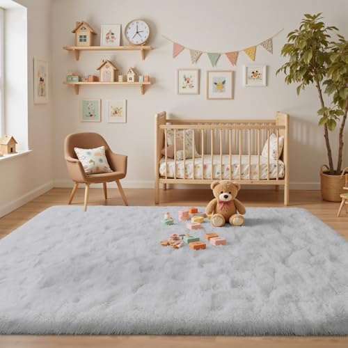 5x7 ft White Rugs for Living Room Fluffy Bedroom Rug Non-Slip Area Rugs Shag Carpet for Nursery Kids PlayRoom Dorm Office Indoor Modern Plush Carpets Teens - Image 4