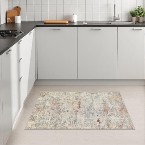 2x3 Washable Entryway Rug: Modern Abstract Indoor Soft Carpet Taupe - Image 4