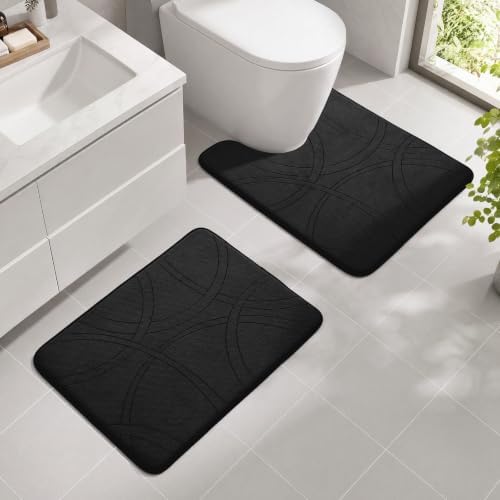 YIHOUSE 2 Piece Memory Foam Bathroom Rug Set, Cushioned Bath Mat, Black by YIHOUSE