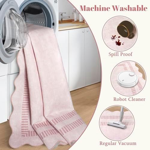 Pink Rugs for Living Room 8x10, Solid Machine Washable Area Rugs for Bedroom Girls, Non Slip Ultra-Thin Low-Pile Carpet for Playroom Nursery Kids Room - Image 5