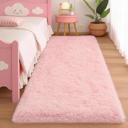 Amdrebio Pink Shag Plush Runner Area Rug 2x6 for Girls Bedroom Kids Room - Image 5