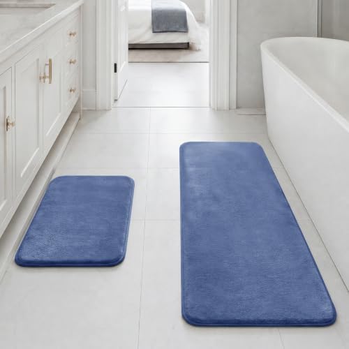 HUXMEYSON Bathroom Rugs Sets 2 Piece, Non-Slip & Quick Dry Bath Mat Set, Ultra Soft Velvet Bath Rugs for Bathroom, Toilet and Shower Floor, Dusty Blue by HUXMEYSON