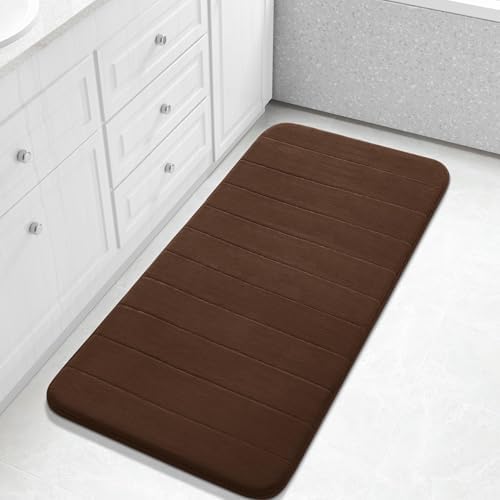 Yimobra Long Bath Mat 44"x24", Super Soft Quick Dry Memory Foam Bathroom Rug, Water Absorbent, Non Slip Backing Machine Washable for Tub Shower, Thick Comfort Support, Brown by Yimobra