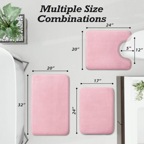 HUXMEYSON Bathroom Rugs Sets 3 Piece, Non-Slip & Quick Dry Bath Mat Set, Ultra Soft Velvet Bath Rugs for Bathroom, Toilet and Shower Floor, Rose Pink - Image 2