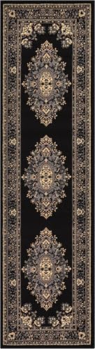 Unique Loom Reza Collection Traditional Persian Style Area Rug, 2 ft 7 in x 10 ft, Black/Beige by UniqueLoom