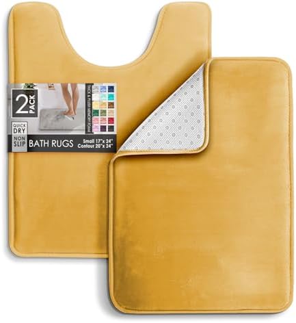 Clara Clark 2 Piece Bathroom Rugs, Velvet Memory Foam Bath Mat Set, Non-Slip Bath Rugs, Machine Wash, Dries Quickly, Ultra Soft Plush Bath Mats for Bathroom, 17 x 24 + Contour, Camel Gold - Image 3
