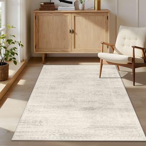 Washable 3x5 Entryway Rug, Ivory Area Rugs for Living Room by LatteFog