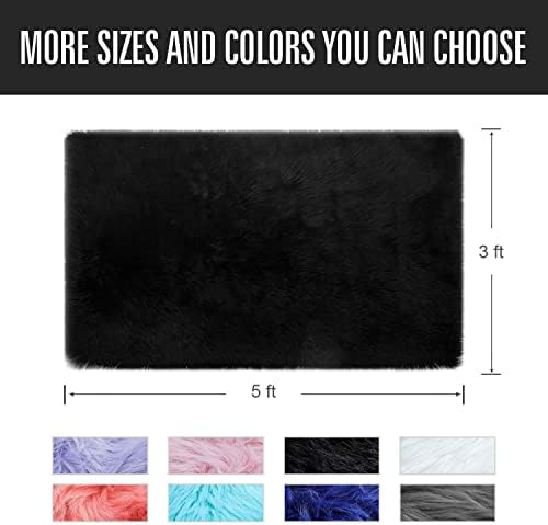 3x5 Black Faux Fur Area Rug Fluffy Soft Washable for Bedroom Entryway - Image 2