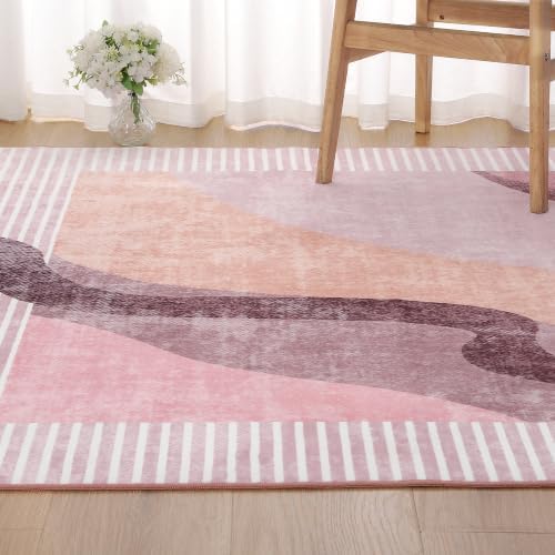 Ompaa Living Room Rug 5x8 Pink Area Rug Machine Washable Rug Non Slip Indoor Large Rugs for Bedroom, Classroom, College Dorm, Farmhouse, Dining Room, Kids Playroom - Image 3